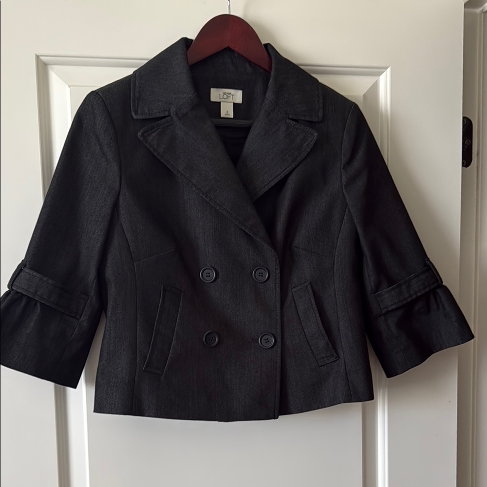 LOFT Black Denim Double-Breasted Jacket